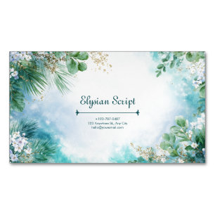 Elegantes Türkis Botanisches Gold Glanz Aquarell Magnetische Visitenkarte