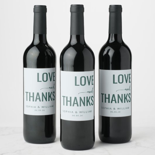 Elegantes Türkis Dankeschön Liebe Weinetikett (Flaschen)