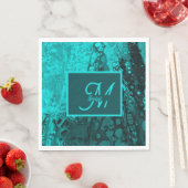 Elegantes Türkis Fluid Script Monogramm Art Serviette (Beispiel)