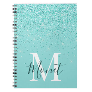 Elegantes Türkis Glitzern Monogrammiert Notizblock