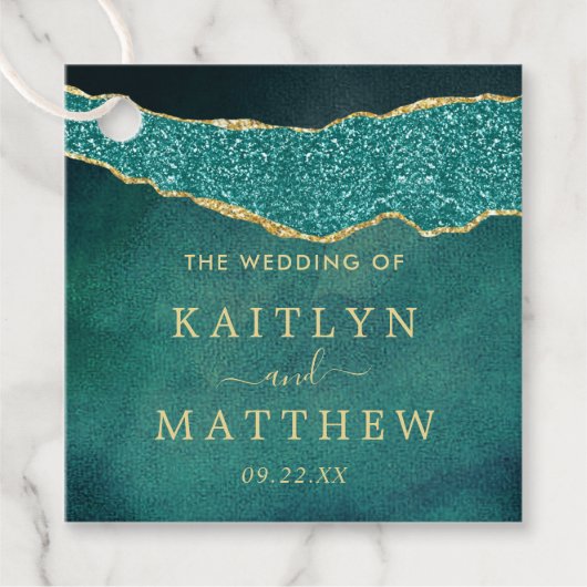 Elegantes Türkis & Gold Agate Hochzeit Geschenkanhänger (Vorderseite)