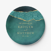 Elegantes Türkis & Gold Agate Hochzeit Pappteller (Vorderseite)