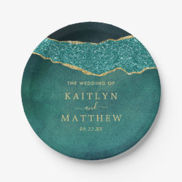 Elegantes Türkis & Gold Agate Hochzeit Pappteller