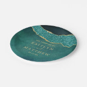 Elegantes Türkis & Gold Agate Hochzeit Pappteller (Schrägansicht)