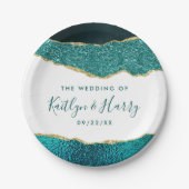 Elegantes Türkis & Gold Agate Hochzeit Pappteller (Vorderseite)