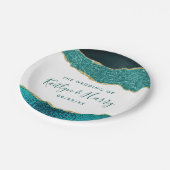 Elegantes Türkis & Gold Agate Hochzeit Pappteller (Schrägansicht)