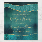 Elegantes Türkis & Gold Agate Hochzeit Weinetikett (Einzelnes Label)