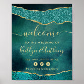 Elegantes Türkis & Gold Agate Hochzeit Willkommen Poster (Vorne)
