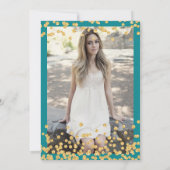 Elegantes Türkis Gold Confetti Foto Sweet 16 Einladung (Rückseite)