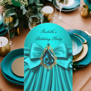 Elegantes Türkis goldenes Juwelen-Schleifen Geburt Einladung