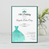 Elegantes türkis Kleid 18. Geburtstag Debüt Einladung (Stehend Vorderseite)