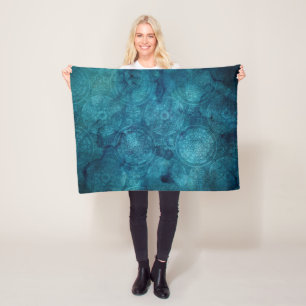 Elegantes Türkis-Mandala-Aquarell-Muster Fleecedecke