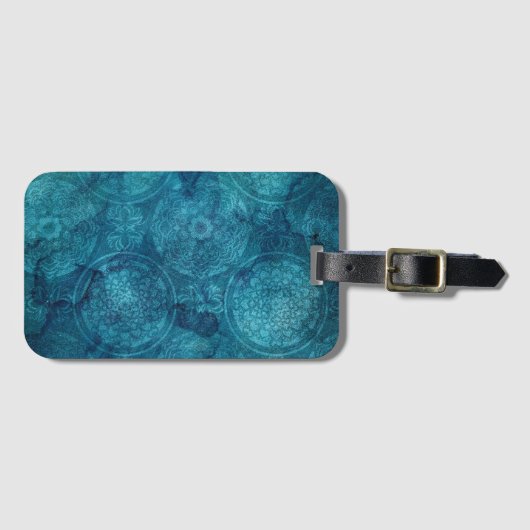 Elegantes Türkis Mandala Wasserfarbenes Muster Gepäckanhänger (Vorderseite (Horizontal))