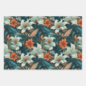 Elegantes Türkis Orange Blume Muster floral Geschenkpapier Set (Vorderseite 3)