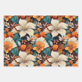 Elegantes Türkis Orange Blume Muster floral Geschenkpapier Set (Vorderseite 2)