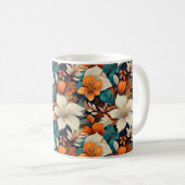 Elegantes Türkis Orange Blume Muster floral Kaffeetasse (VorderseiteRechts)