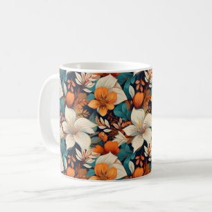 Elegantes Türkis Orange Blume Muster floral Kaffeetasse