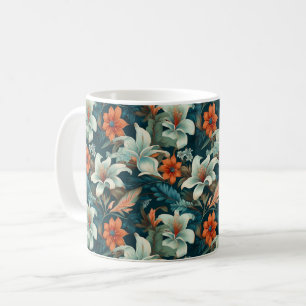 Elegantes Türkis Orange Blume Muster floral Kaffeetasse
