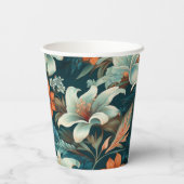 Elegantes Türkis Orange Blume Muster floral Pappbecher (Rückseite)