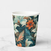 Elegantes Türkis Orange Blume Muster floral Pappbecher (Rechts)