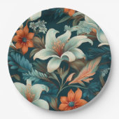 Elegantes Türkis Orange Blume Muster floral Pappteller (Vorderseite)