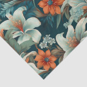 Elegantes Türkis Orange Blume Muster floral Seidenpapier (Detail)