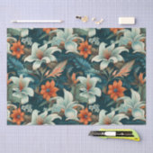 Elegantes Türkis Orange Blume Muster floral Seidenpapier (Handwerk)