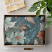 Elegantes Türkis Orange Blume Muster floral Seidenpapier (Geschenk)