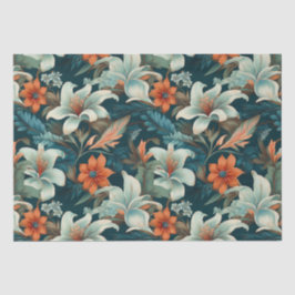 Elegantes Türkis Orange Blume Muster floral Seidenpapier
