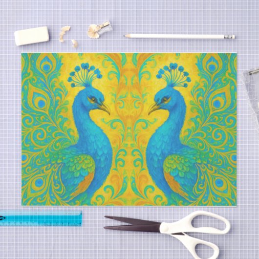 Elegantes Türkis Pfau Jugendstil Seidenpapier (Handwerk)