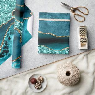 Elegantes Türkis und Gold Glitter Ozean Achat Geod Geschenkpapier