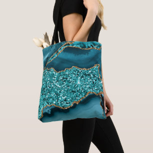 Elegantes Türkis- und Gold-Glitter-Ozean-Achat Tasche