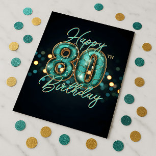 Elegantes Türkis und Metallic Gold zum 80. Geburts Postkarte