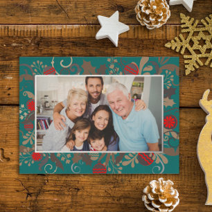 Elegantes Türkis- und Silber-Foto-Weihnachtsmotiv Folien Feiertagskarte
