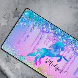 Elegantes Türkis Unicorn Glitzer Tropfen Monogramm Schreibtischunterlage