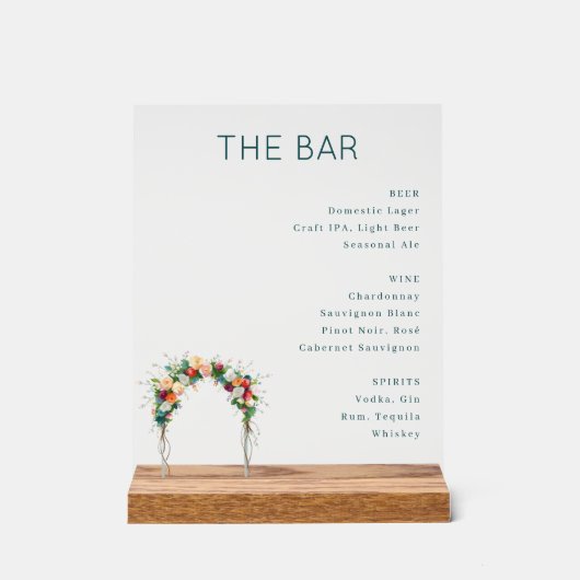 Elegantes Türkisblumen-Bar-Menü Acrylschild (Vorderseite)