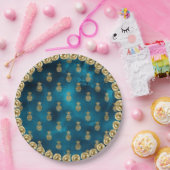 Elegantes türkisfarbenes Aquamarines Ananas Muster Pappteller (Party)