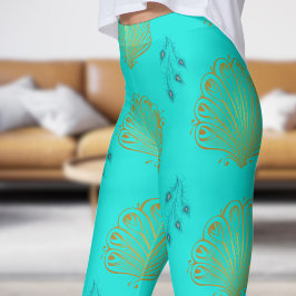 Elegantes türkisfarbenes Blaues Pfauengeflecht Leggings