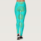 Elegantes türkisfarbenes Blaues Pfauengeflecht Leggings (Rückseite)