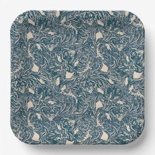 Elegantes türkisfarbenes botanisches Swirl-Muster  Pappteller