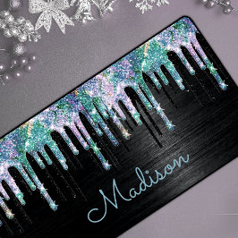 Elegantes, türkisfarbenes Einhorn-Tropfen-Monogram Schreibtischunterlage