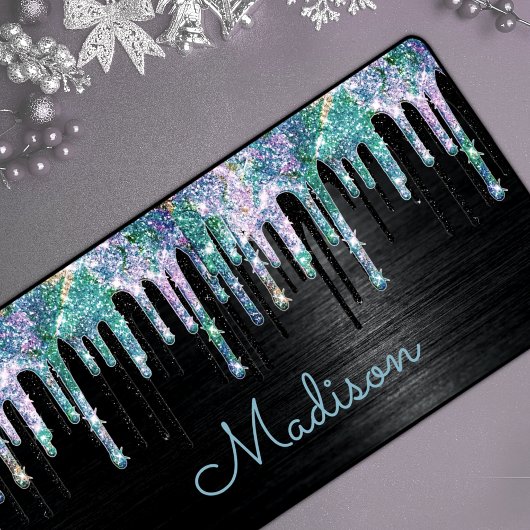 Elegantes, türkisfarbenes Einhorn-Tropfen-Monogram Schreibtischunterlage