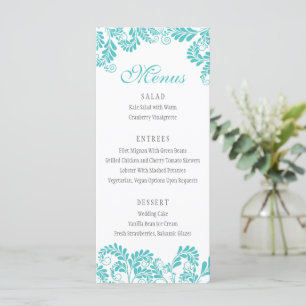 Elegantes türkisfarbenes Hochzeitsmenü Geblüht Menükarte