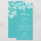 Elegantes türkisfarbenes Hochzeitsmenü Geblüht Menükarte (Vorne/Hinten)
