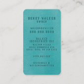 Elegantes türkisfarbenes Imitat Vegan Leder Visitenkarte (Rückseite)