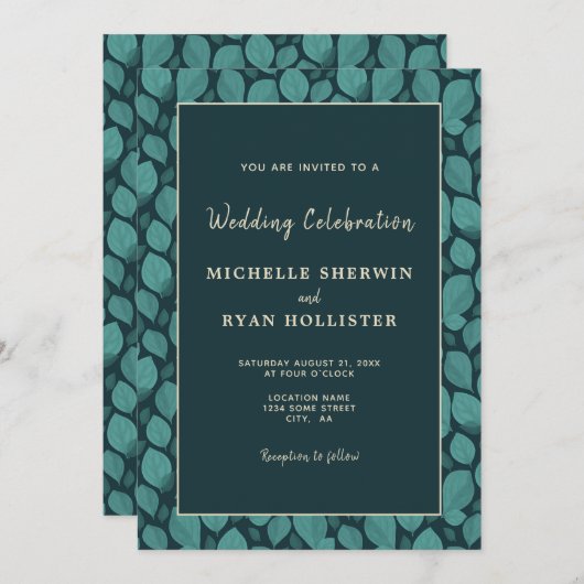 Elegantes türkisfarbenes Leaf Muster Botanische Ho Einladung (Vorne/Hinten)