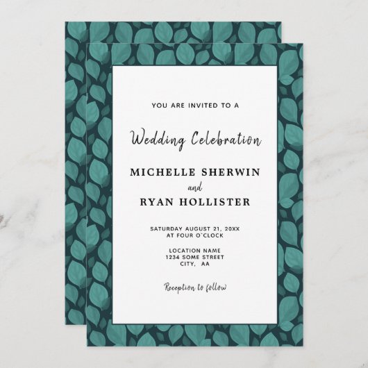 Elegantes türkisfarbenes Leaf Muster Botanische Ho Einladung (Vorne/Hinten)