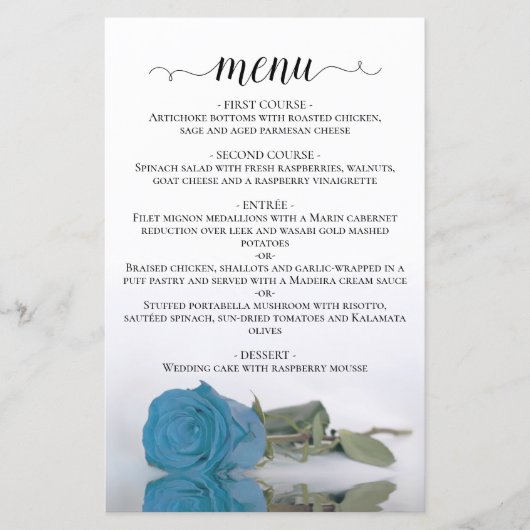 Elegantes türkisfarbenes Menü für Hochzeiten der b (Vorderseite)