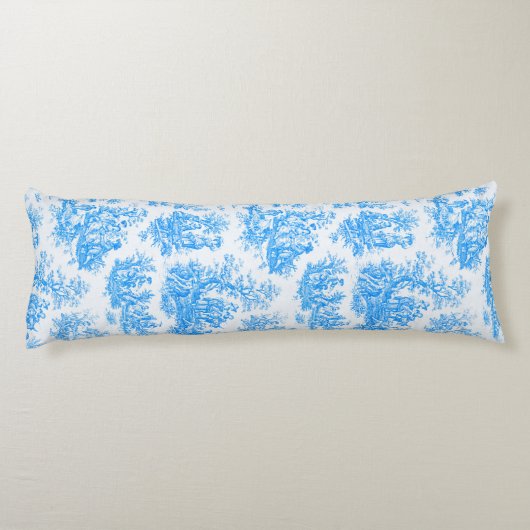 Elegantes türkisfarbenes Toile de jouy Seitenschläferkissen (Rückseite)