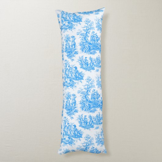 Elegantes türkisfarbenes Toile de jouy Seitenschläferkissen (Rückseite (Vertikal))